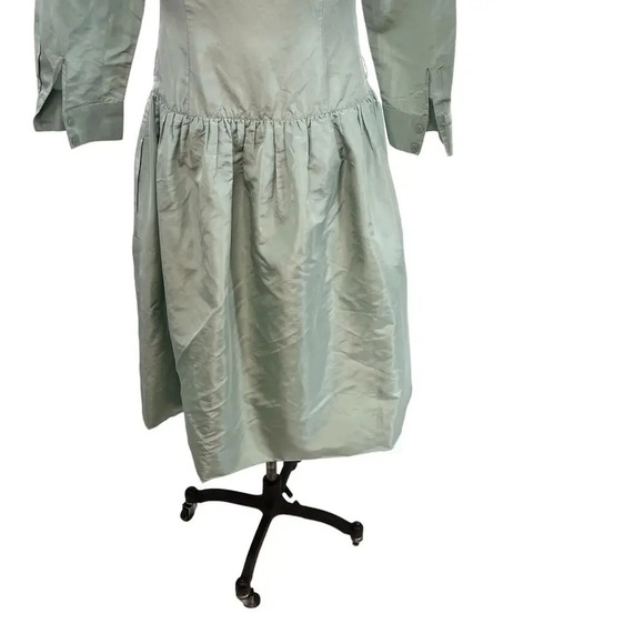 Rickie Freeman for Teri Jon Teal Blue Green Drop Waist Shirtdress Silk Size‎ 10 - Picture 11 of 13